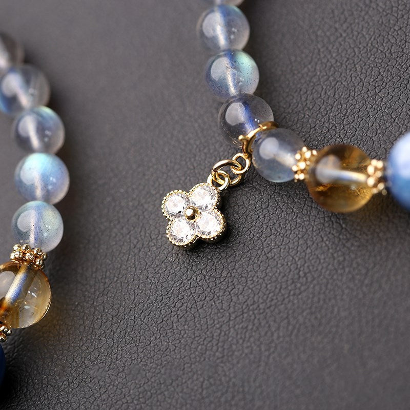 Natural Blue Moonstone Lucky Clover Bead Bracelets
