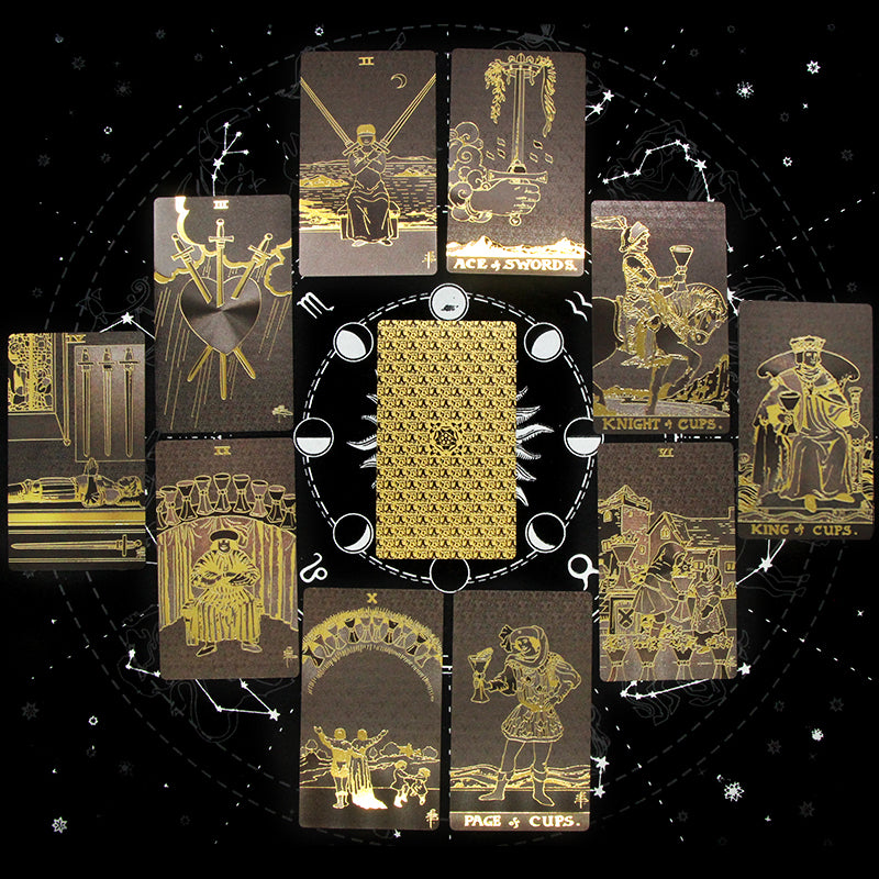 4 Metaphysics Golden Color Tarot Cards Set with Guidebooks