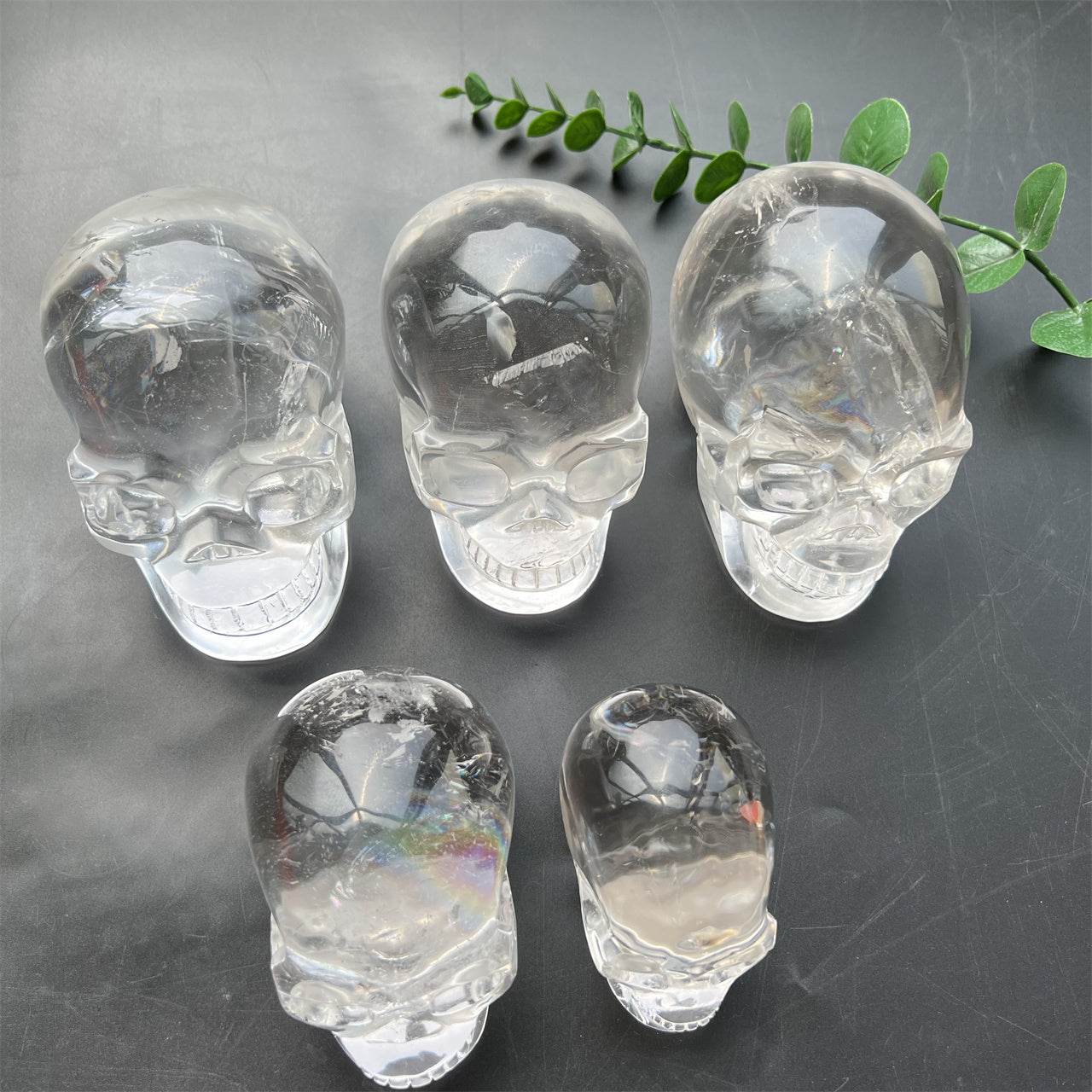 High Transparency Clear Quartz Skulls with Rainbow