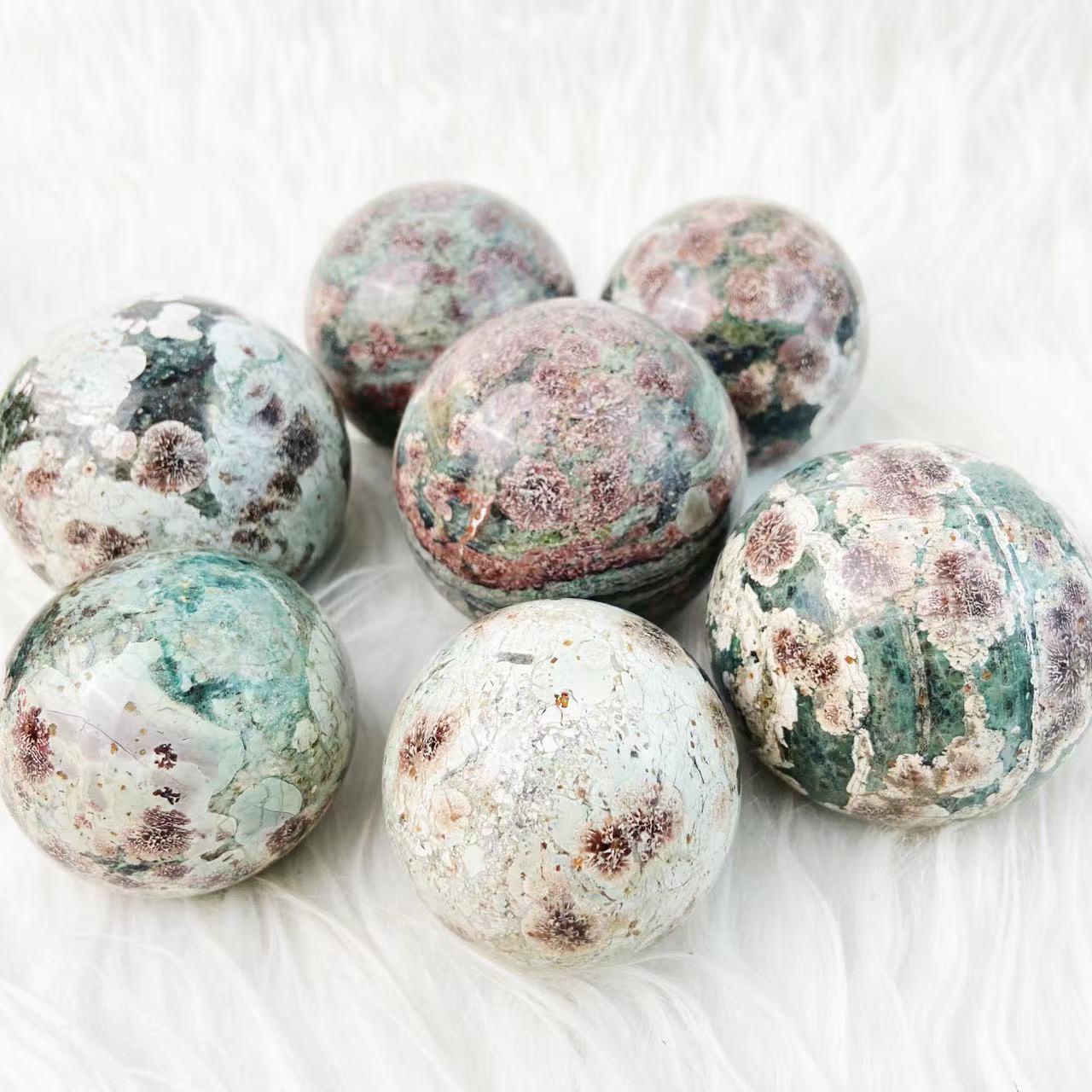 Green Flower Jasper Spheres