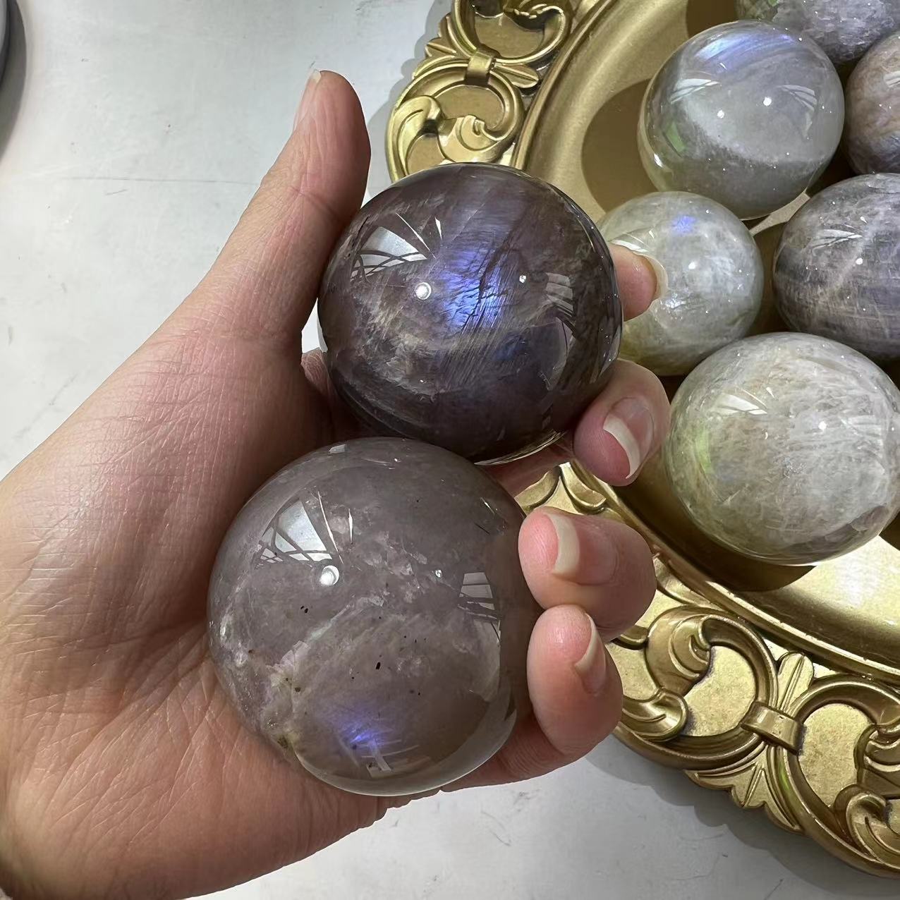 Blue Moonstone Spheres