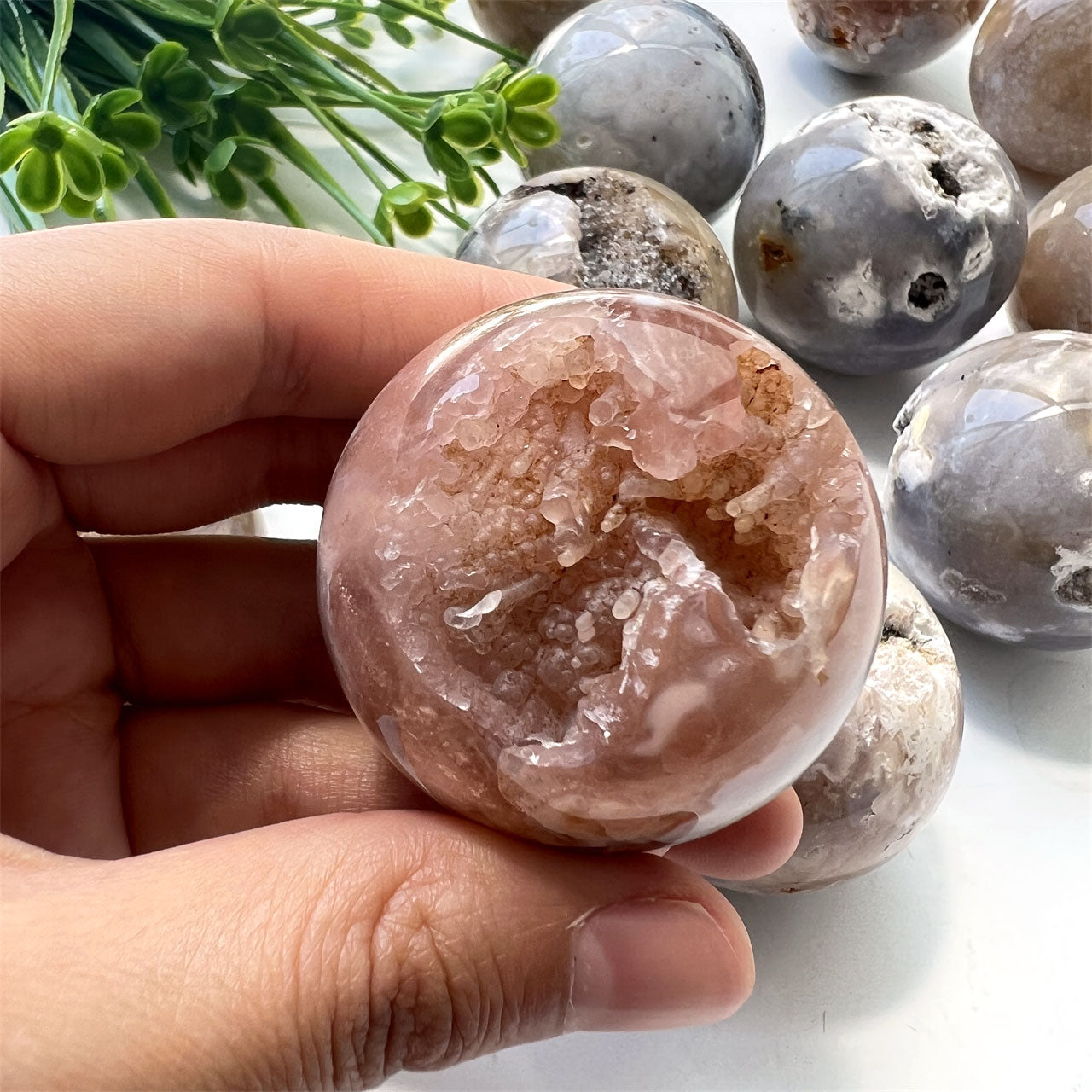 Sakura Blossom Flower Druzy Spheres
