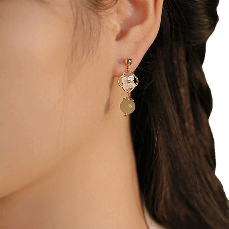 Orchid Hetian Jade Chinese Vintage Style Earrings