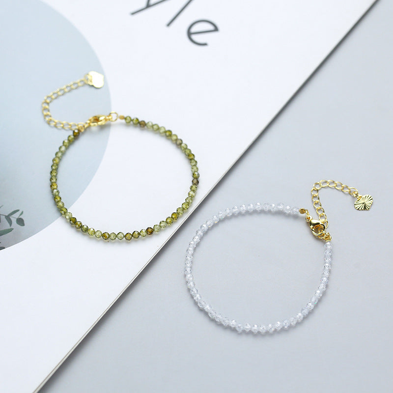 Green/White Zircon Round 3mm Facet Faceted Bracelet
