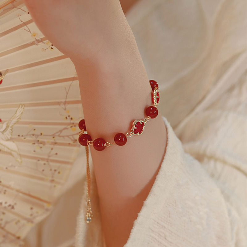 Red Agate Lucky Clover 8mm Bracelets