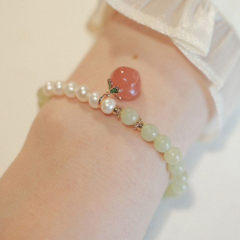 Hetian Jade Real Pearls Peach Drop 6mm Bead Bracelets
