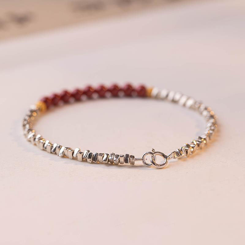 Pure Silver Cinnabar 4mm Bead Bracelets