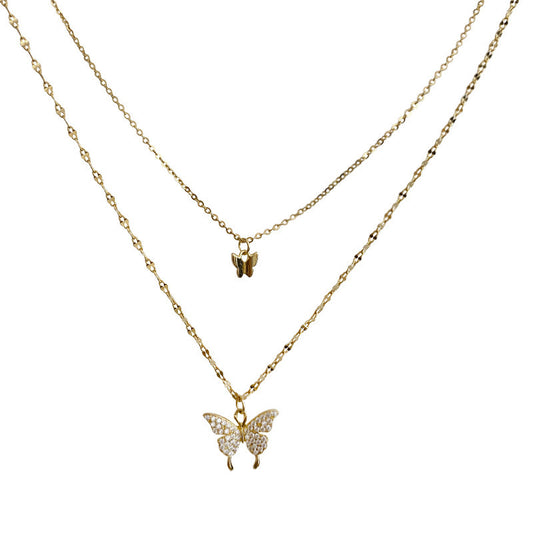 S925 Butterfly Double Layer Necklaces