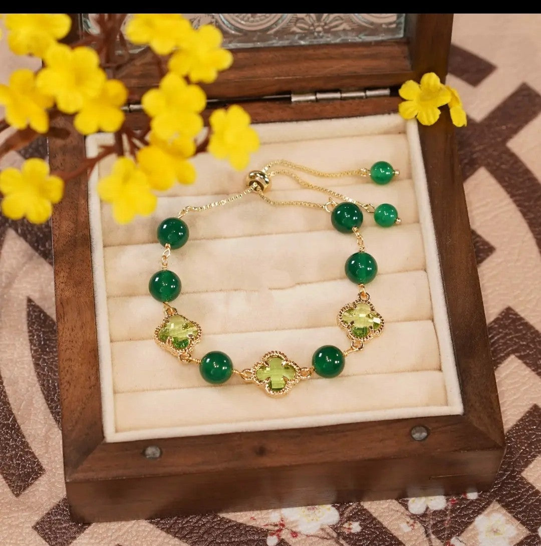 Chrysoprase Agate Lucky Clover Bracelets