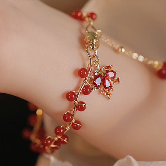 Red Agate Maple Drop Ethnic Style Bracelets