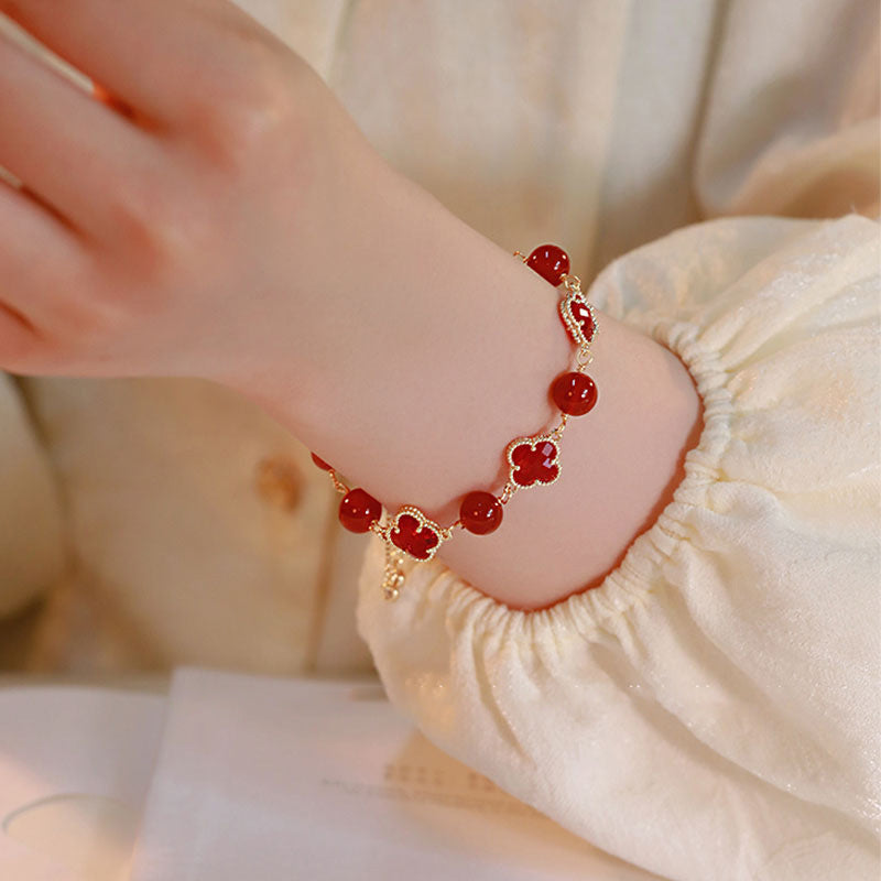 Red Agate Lucky Clover 8mm Bracelets