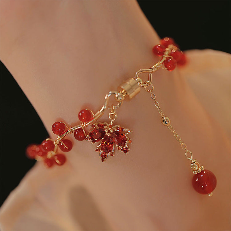 Red Agate Maple Drop Ethnic Style Bracelets