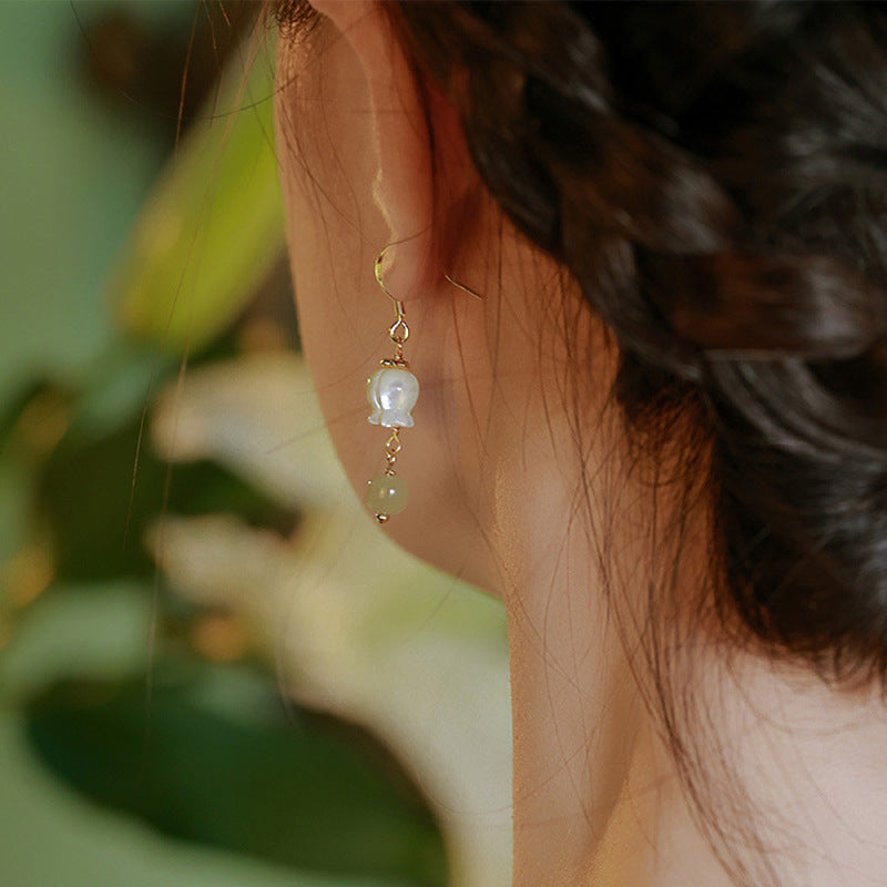 Orchid Flower Hetian Jade Ethnic Style Earrings