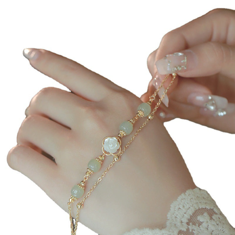 Spring Rose Hetian Jade Bracelets