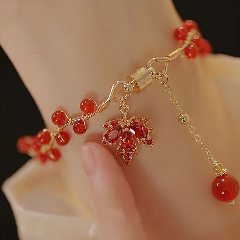 Red Agate Maple Drop Ethnic Style Bracelets
