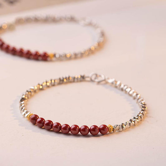 Pure Silver Cinnabar 4mm Bead Bracelets