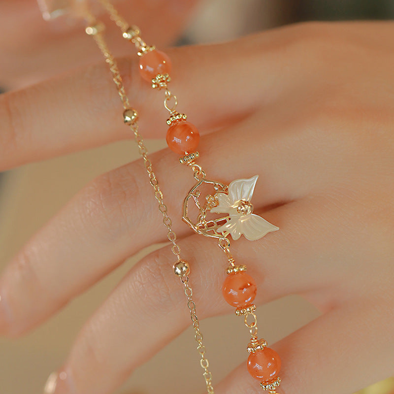South Red Agate Butterfly Double Layer Bracelets