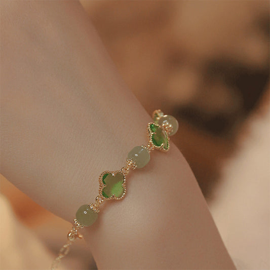 Natural Hetian Jade Wizard Lucky Clover Bracelets