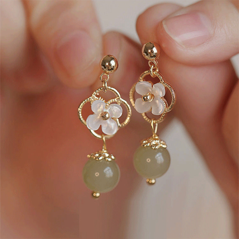 Orchid Hetian Jade Chinese Vintage Style Earrings