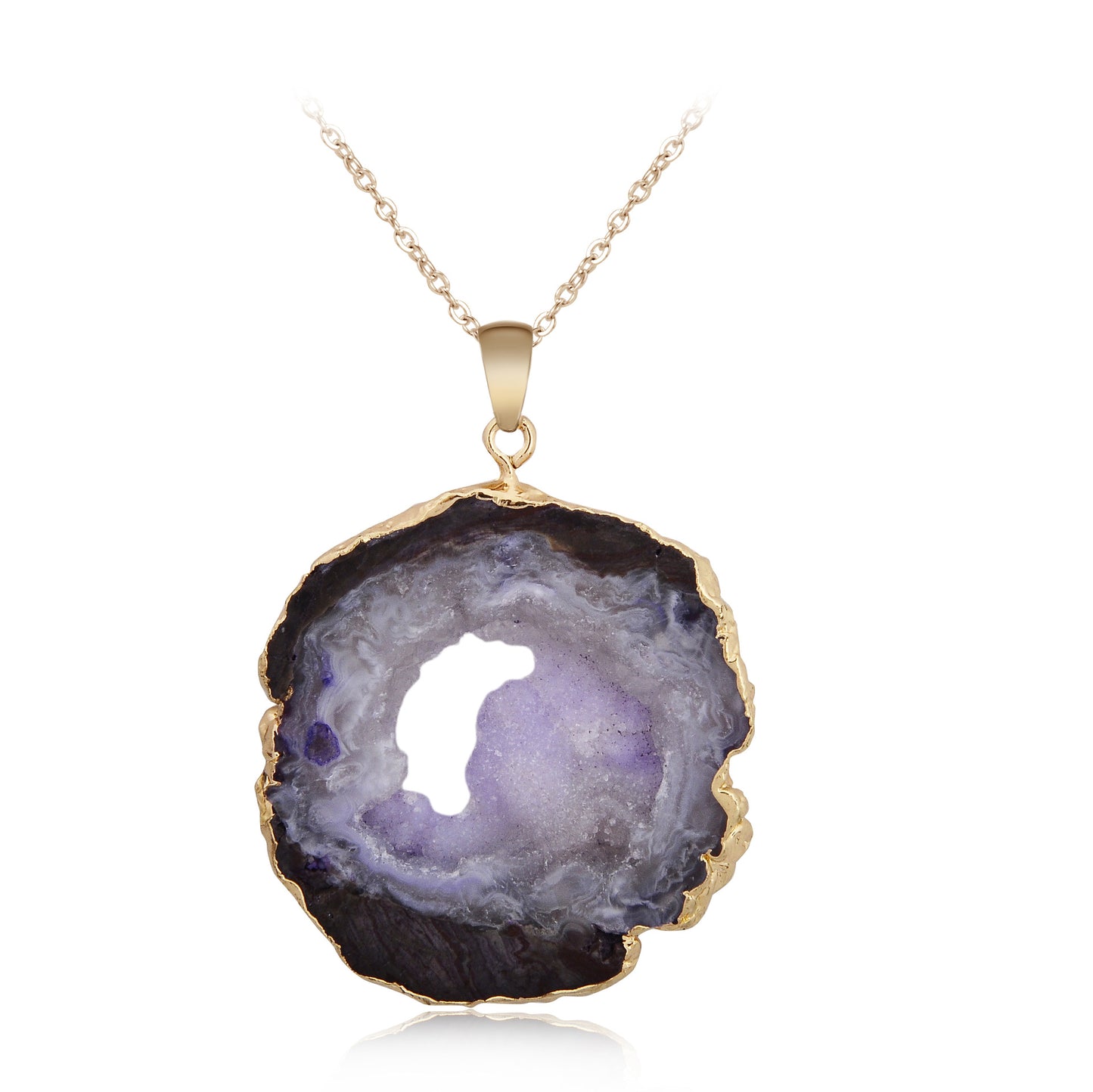 Druzy Agate Slice Gilt Edge Pendants for Necklace