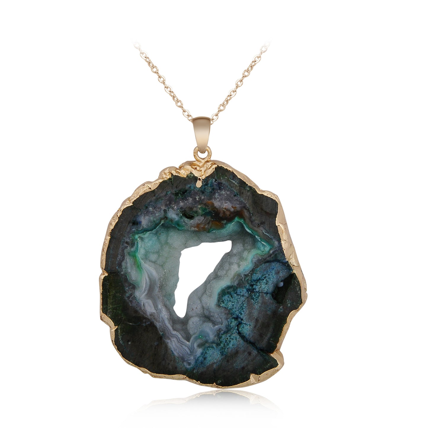 Druzy Agate Slice Gilt Edge Pendants for Necklace