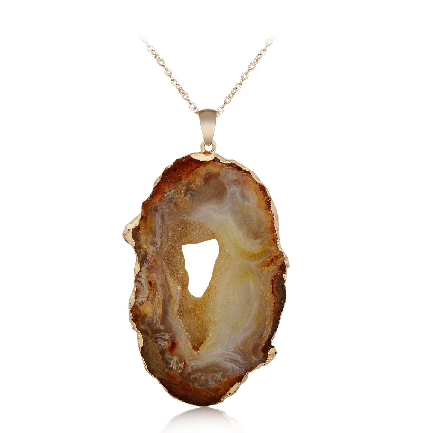 Druzy Agate Slice Gilt Edge Pendants for Necklace