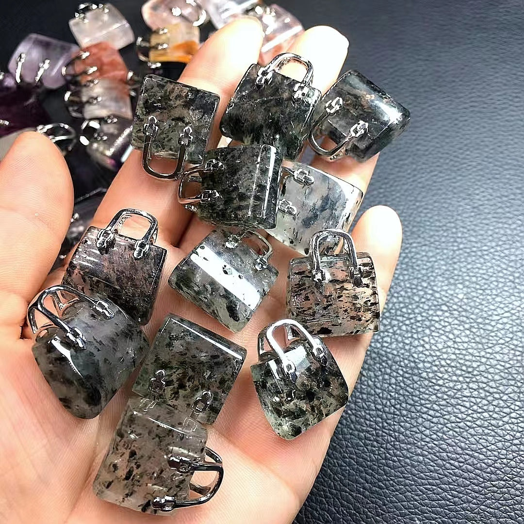 Fluorite Rutile Quartz Crystal Bag Pendants