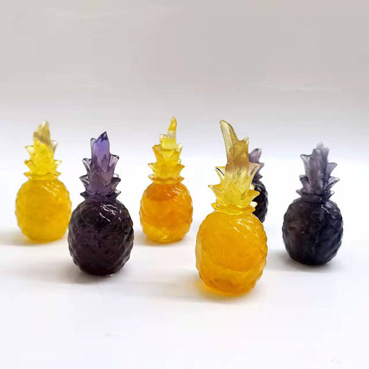 Purple and Yellow Fluorite Pineapple Carvings