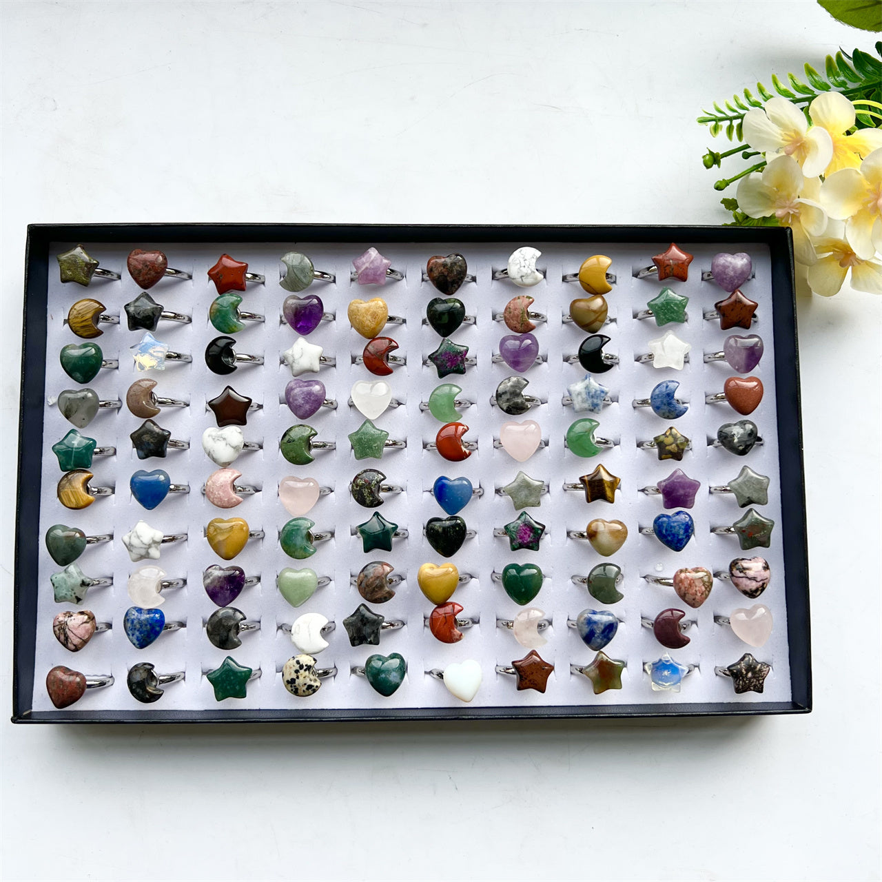 Crystal Heart Star Moon Rings Multi Material