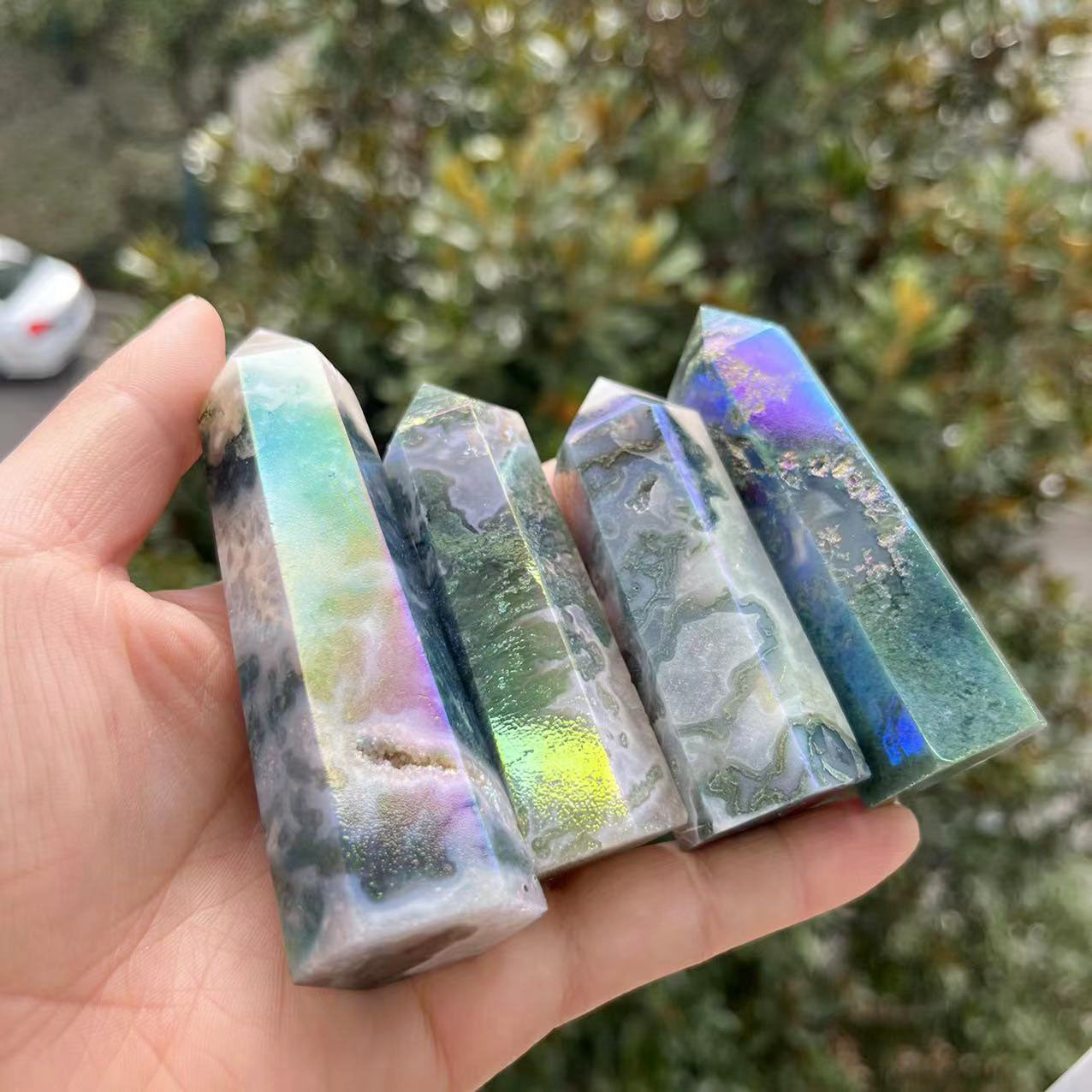 Angel Aura Moss Agate Point Wands
