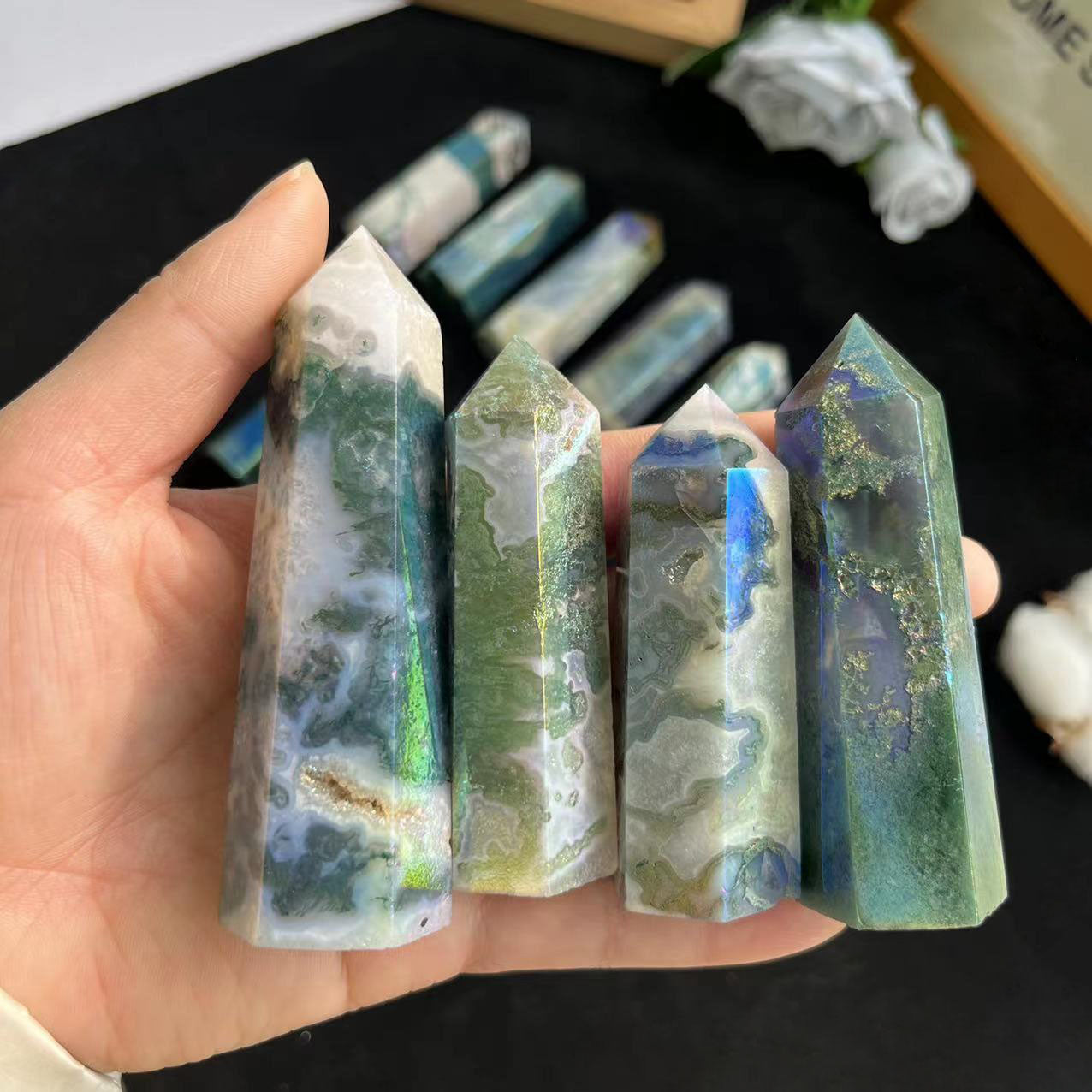 Angel Aura Moss Agate Point Wands