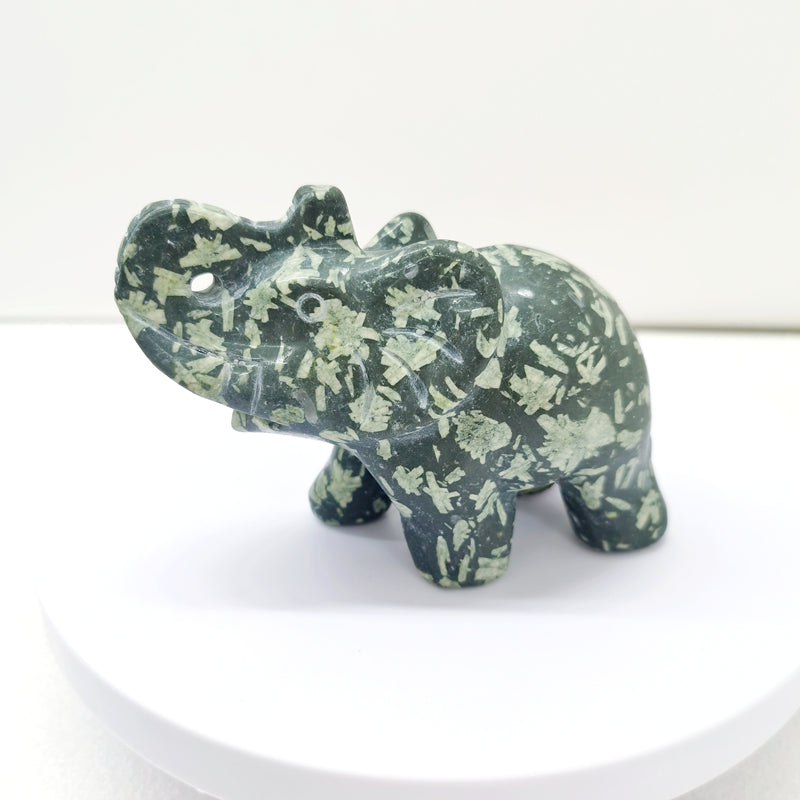 Moss Agate Bamboo Leaf Jasper Crystal Elephant Carving