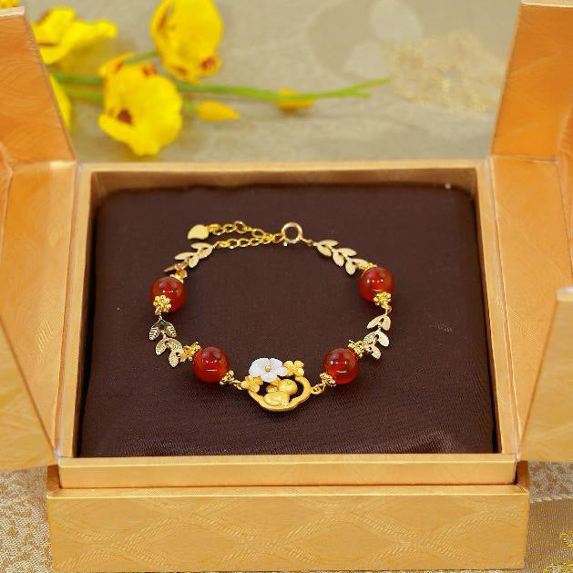 Hetian Jade Carnelian Kunzite Plum Flower Ethnic Style Bracelets