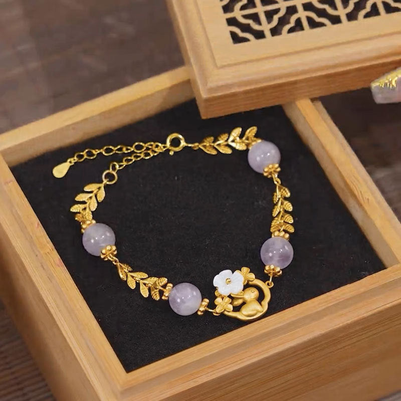Hetian Jade Carnelian Kunzite Plum Flower Ethnic Style Bracelets