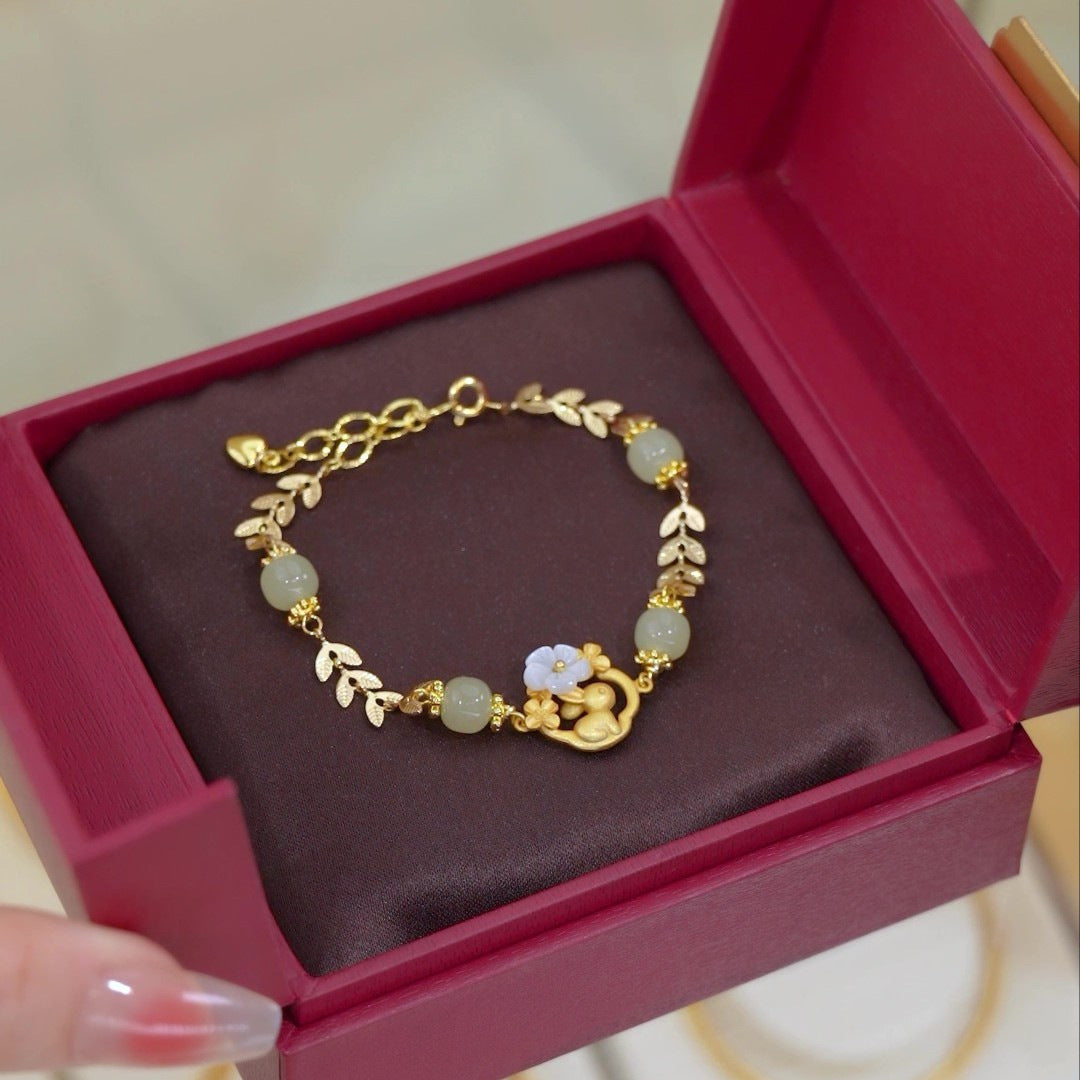 Hetian Jade Carnelian Kunzite Plum Flower Ethnic Style Bracelets