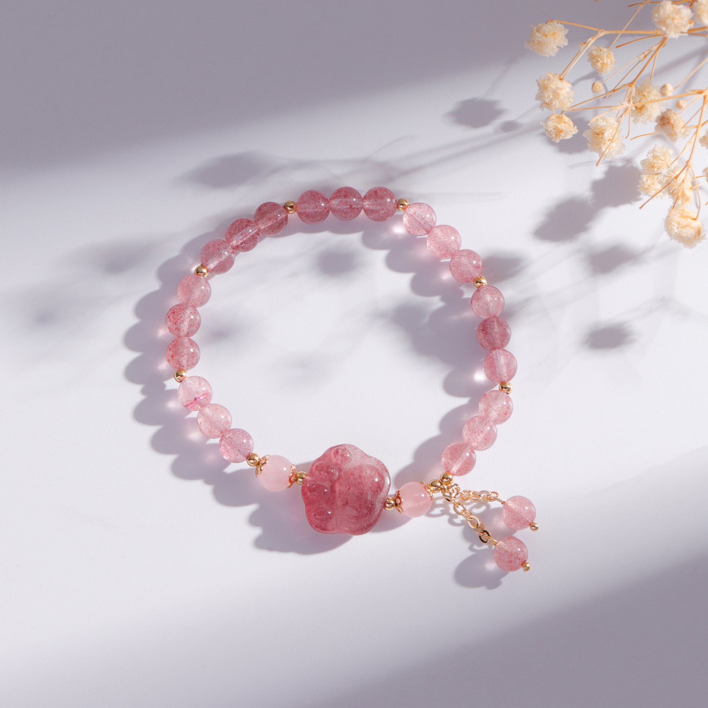 Rose Quartz Fluorite Rutile Quartz Cat Paw 6mm Bead Bracelets