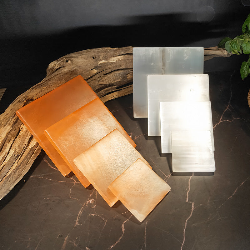 Selenite Round Square Orange White Plate for Healing Ornaments