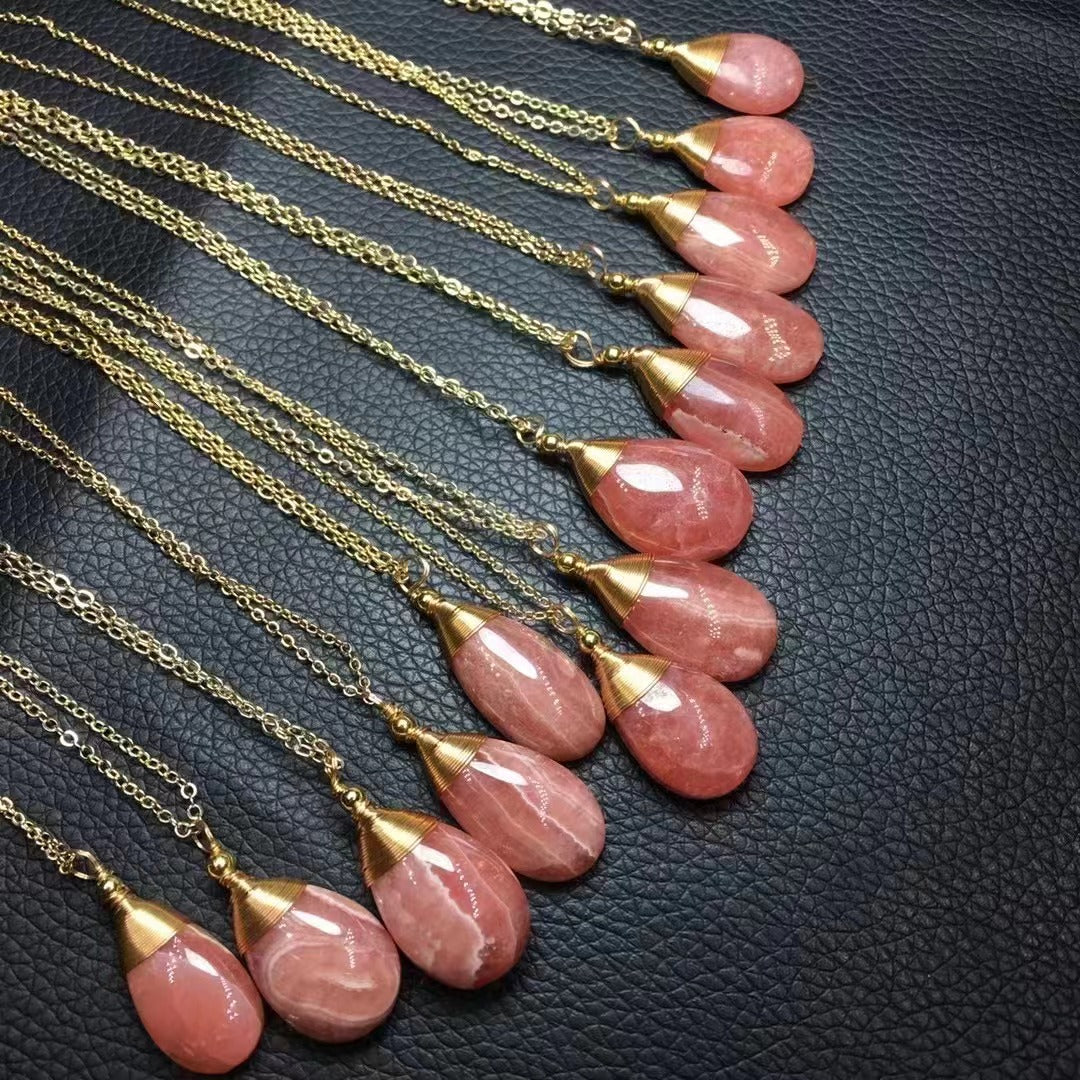 Rhodocrosite Moon and Water Drop Shape Pendants