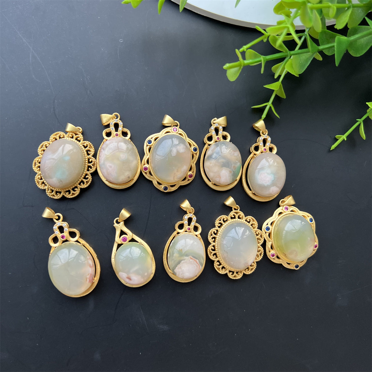 Flower Agate Edging Pendants