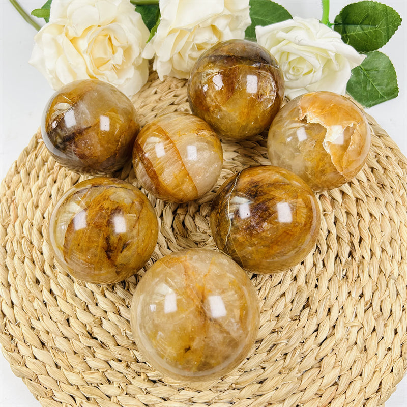 Yellow Fire Quartz Hematoid Spheres