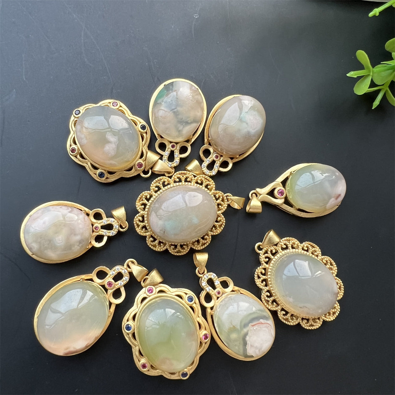 Flower Agate Edging Pendants