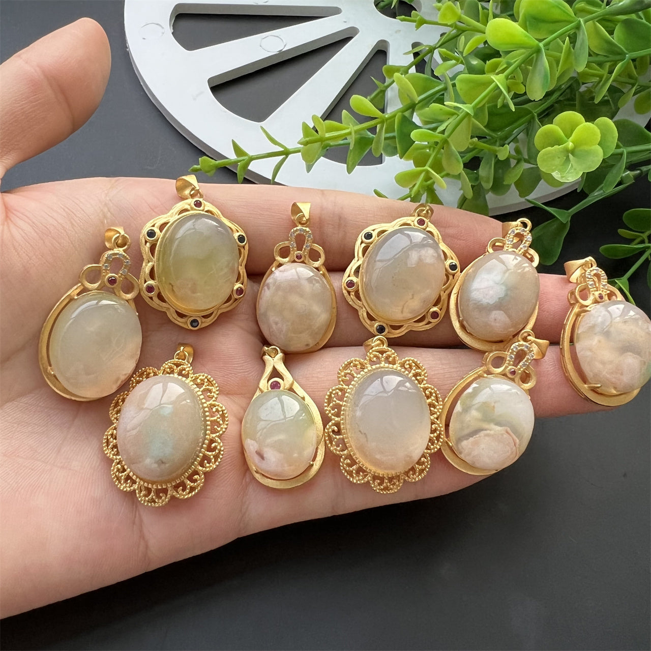 Flower Agate Edging Pendants