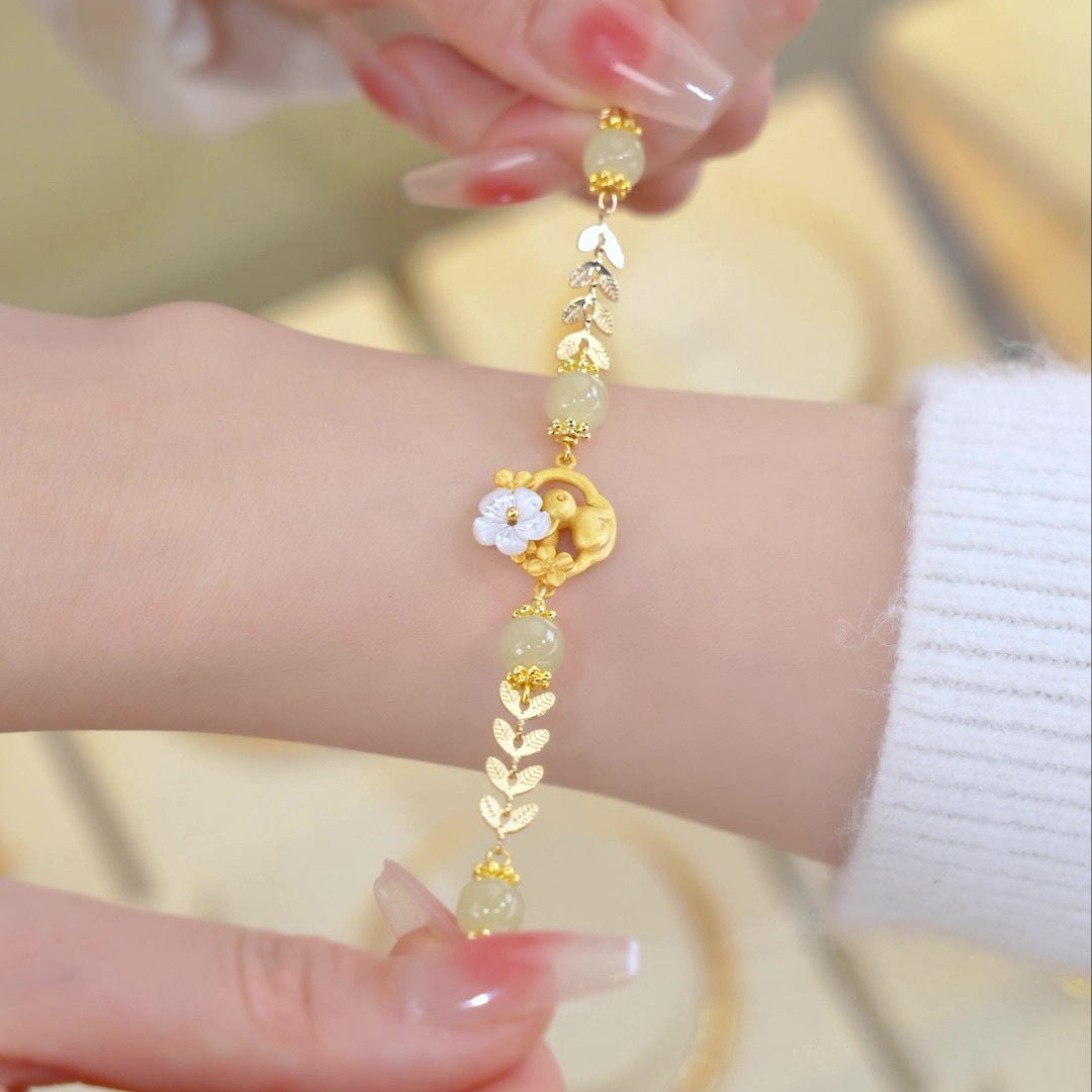 Hetian Jade Carnelian Kunzite Plum Flower Ethnic Style Bracelets