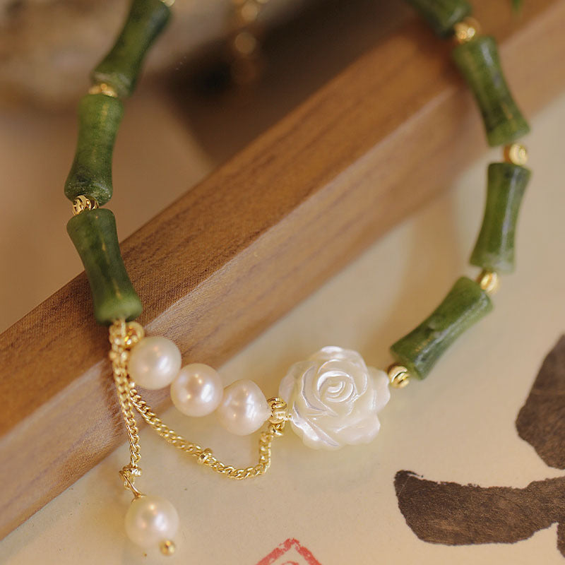 Bamboo Style Jade Rose Pearl Ethnic Style Bracelets
