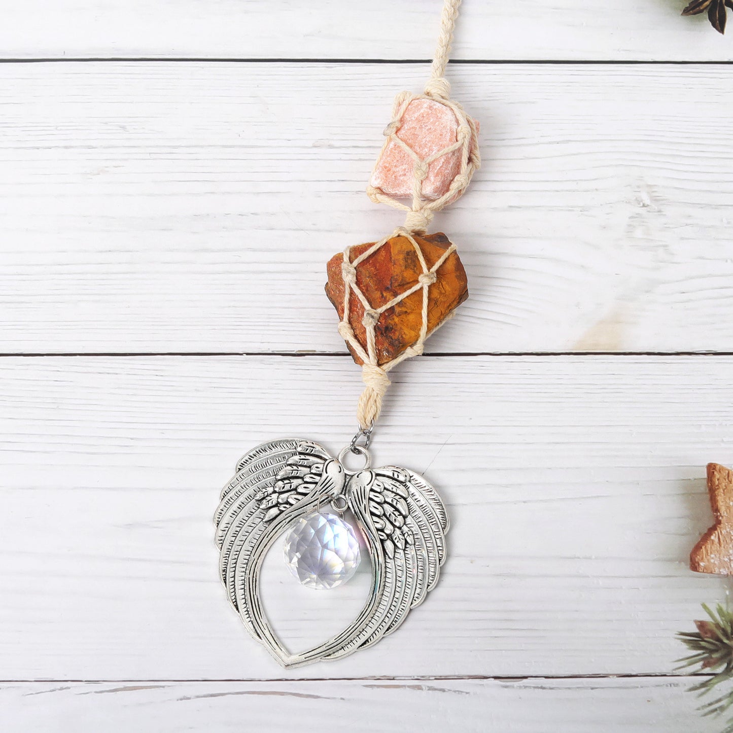 Cotton Wire Raw Stone Wrapping Suncatcher Ornaments