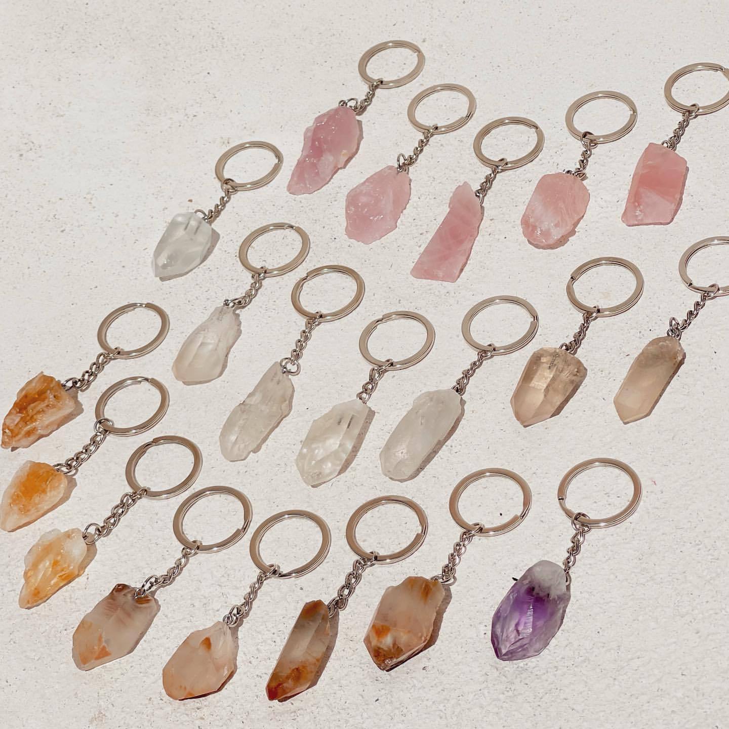 Rough Crystal Wand Pendant Keychains