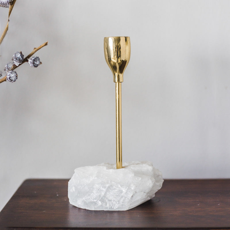 Selenite Rough Stone Pure Cooper Candle Holder Table Ornaments