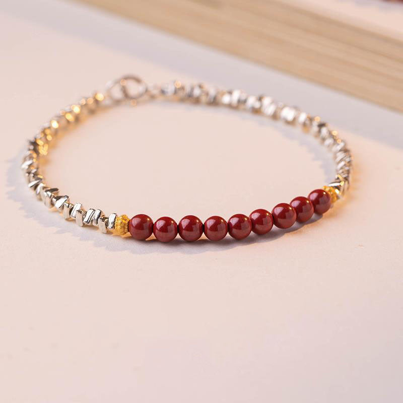 Pure Silver Cinnabar 4mm Bead Bracelets