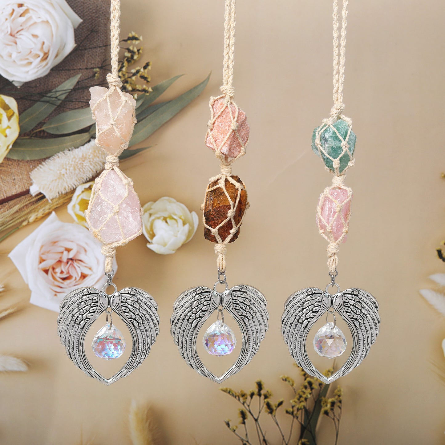 Cotton Wire Raw Stone Wrapping Suncatcher Ornaments