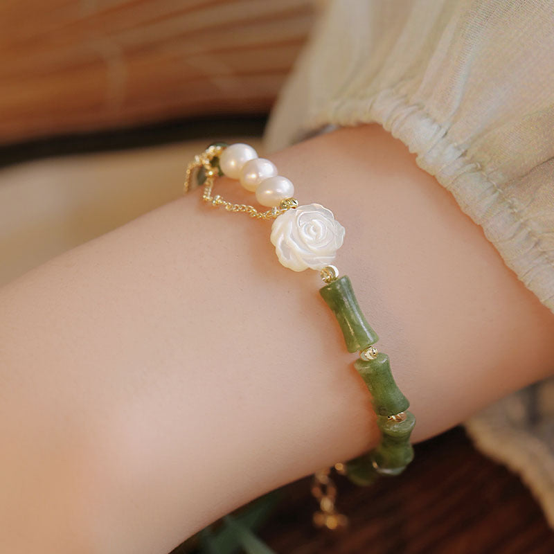 Bamboo Style Jade Rose Pearl Ethnic Style Bracelets